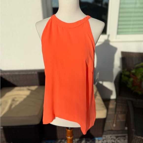Shameless Tops - Women's Orange Sleeveless High Neck Flared Tank, S M. Lightweight and  breezy.